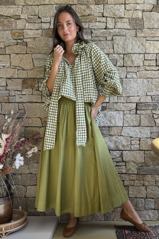 Nonni Gingham Poet Blouse Olive